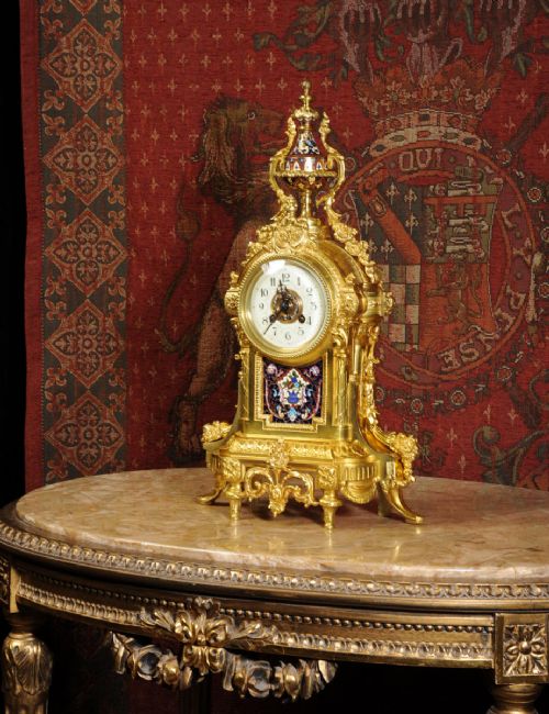 fig 1. Cloisonné Enamel Mounted Gilt Brass Antique French Clock