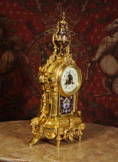 fig 2. Cloisonné Enamel Mounted Gilt Brass Antique French Clock