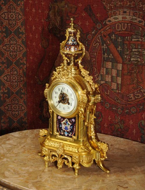 fig 3. Cloisonné Enamel Mounted Gilt Brass Antique French Clock