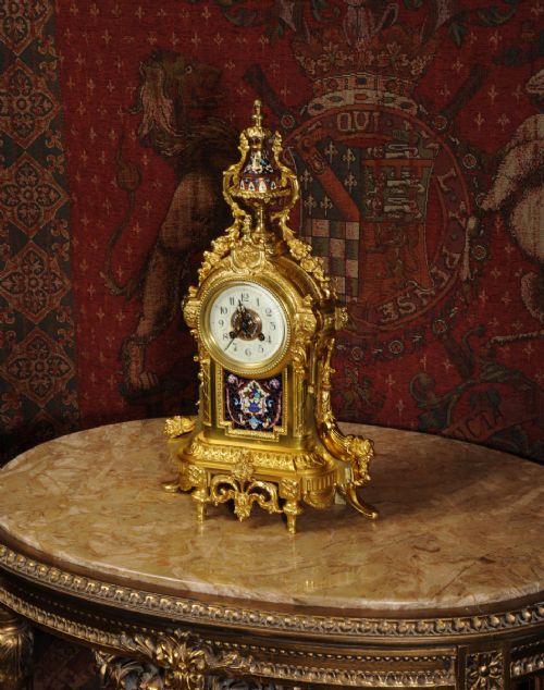 fig 4. Cloisonné Enamel Mounted Gilt Brass Antique French Clock