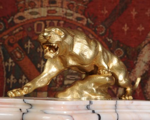 fig 1. Specimen Marble and Ormolu Clock Set ~ Lionne En Furie
after T. F Cartier