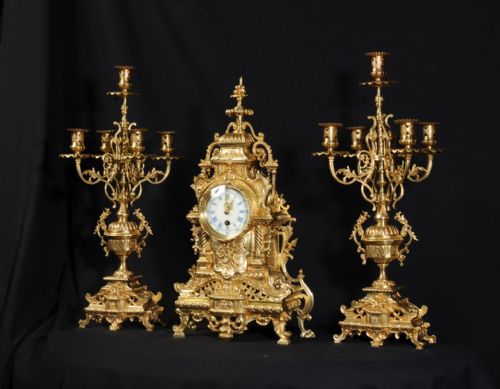 fig 1. Stunning Louis XVI Gilt Brass Candelabra Clock Set