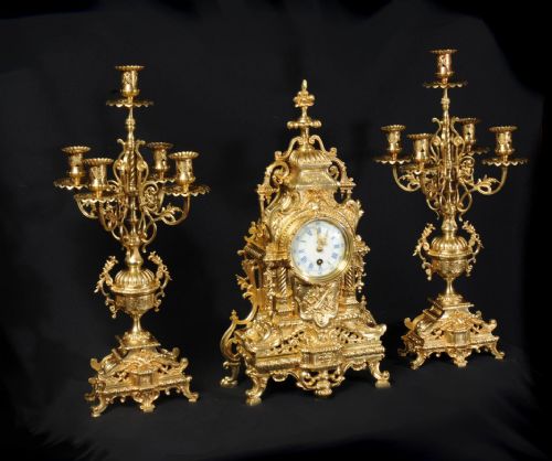 fig 2. Stunning Louis XVI Gilt Brass Candelabra Clock Set