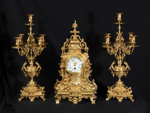 fig 3. Stunning Louis XVI Gilt Brass Candelabra Clock Set