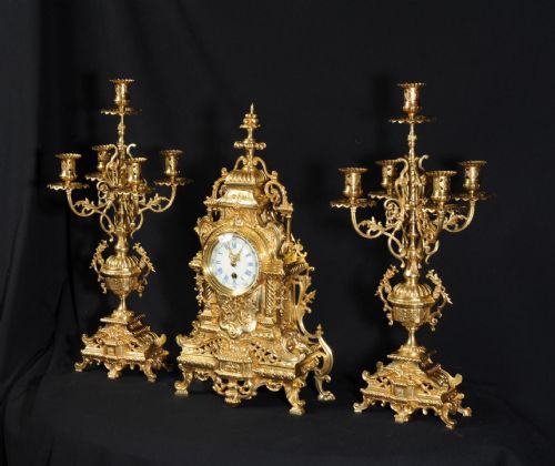 fig 4. Stunning Louis XVI Gilt Brass Candelabra Clock Set
