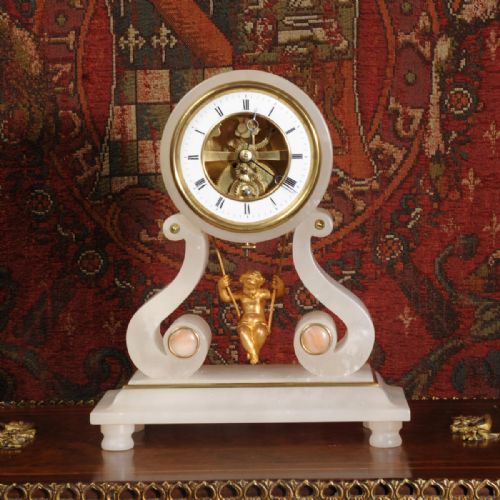 
Rare Eugéne Farcot Cherub on a Swing Boudoir Clock

