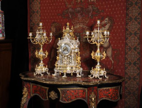fig 1. Superb Silvered and Gilt Bronze Clock Set