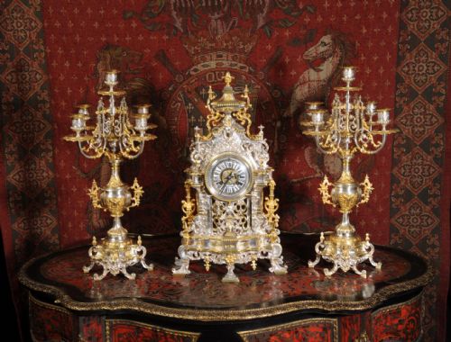 fig 2. Superb Silvered and Gilt Bronze Clock Set