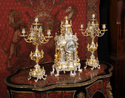 fig 3. Superb Silvered and Gilt Bronze Clock Set