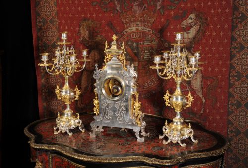 fig 4. Superb Silvered and Gilt Bronze Clock Set