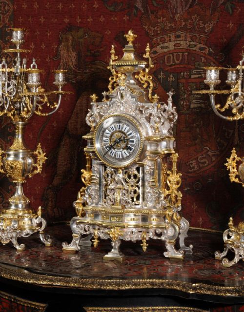 fig 5. Superb Silvered and Gilt Bronze Clock Set