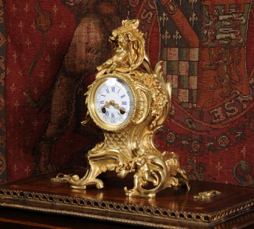 fig 1. Stunning Rococo Gilt Bronze Boudoir Clock with Cherubs