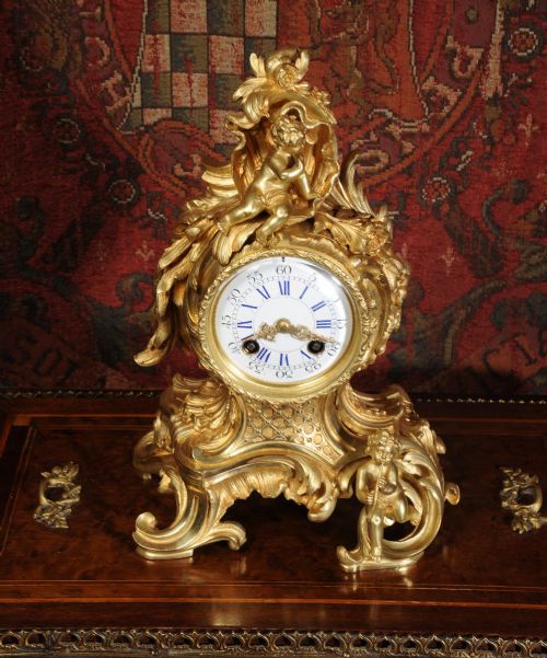 fig 2. Stunning Rococo Gilt Bronze Boudoir Clock with Cherubs