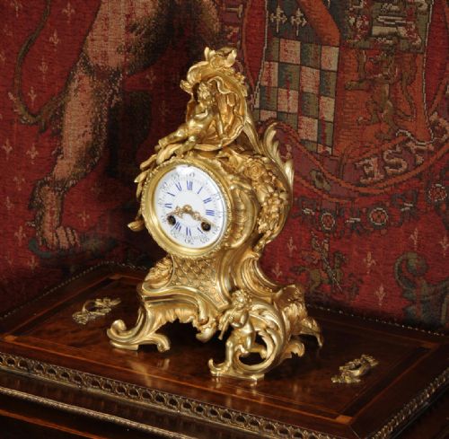 fig 3. Stunning Rococo Gilt Bronze Boudoir Clock with Cherubs