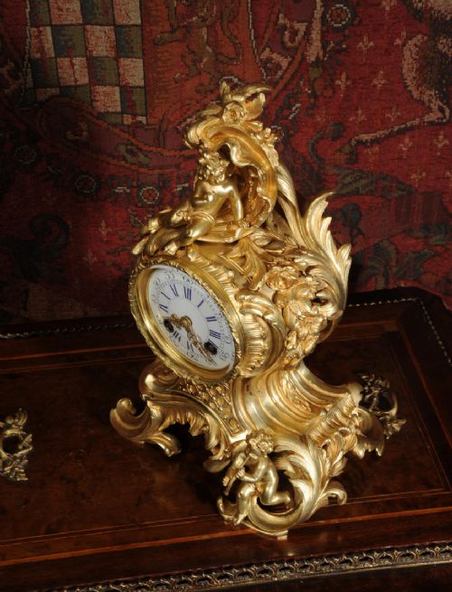 fig 4. Stunning Rococo Gilt Bronze Boudoir Clock with Cherubs