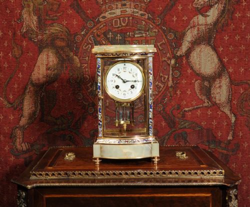 fig 1. Bow Front Cloisonné Enamel, Ormolu and Onyx Four Glass Regulator