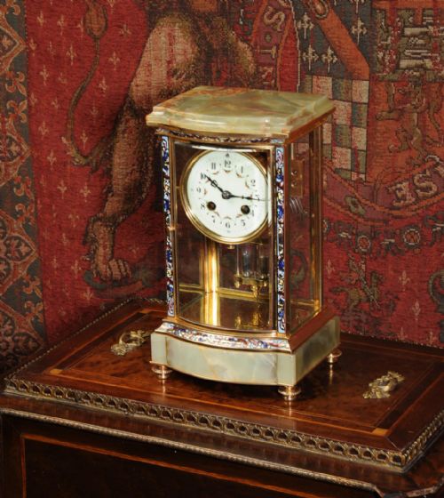 fig 2. Bow Front Cloisonné Enamel, Ormolu and Onyx Four Glass Regulator