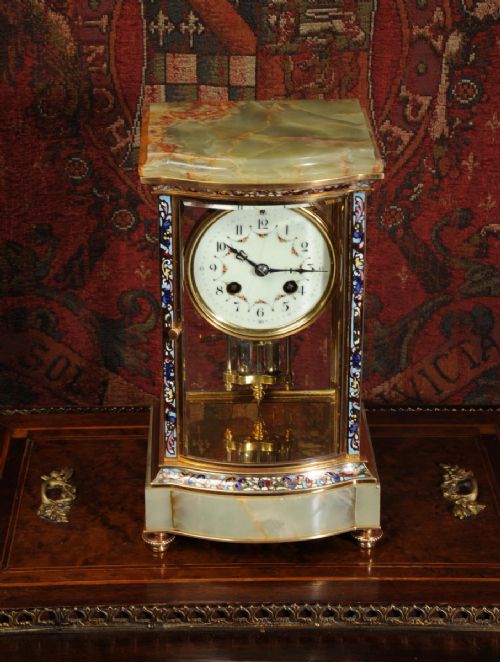 fig 3. Bow Front Cloisonné Enamel, Ormolu and Onyx Four Glass Regulator