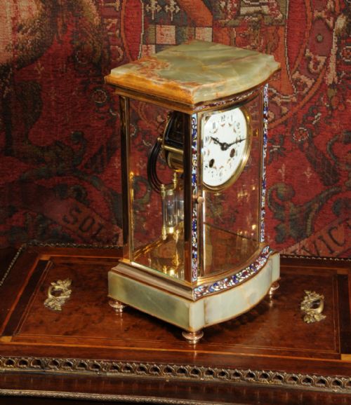 fig 4. Bow Front Cloisonné Enamel, Ormolu and Onyx Four Glass Regulator