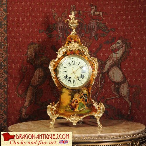 Tiffany & Co Ny Vernis Martin Gold Lacquer and Ormolu Rococo Clock