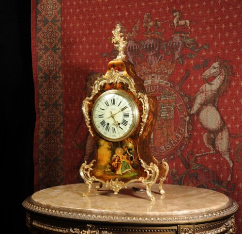 fig 1. Tiffany & Co NY Vernis Martin Gold Lacquer and Ormolu Rococo Clock