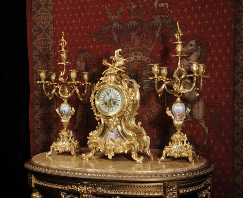fig 1. Large and Superb Porcelain and Ormolu Clock Set, A. D. Mougin