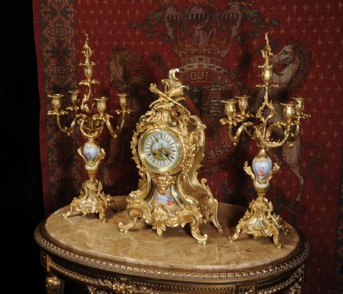fig 3. Large and Superb Porcelain and Ormolu Clock Set, A. D. Mougin