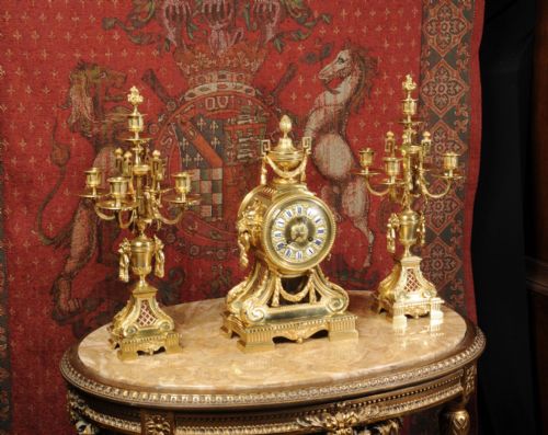 fig 2. Magnificent Gilt Bronze Drum Head Clock Set by Henry Marc, Paris