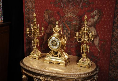 fig 3. Magnificent Gilt Bronze Drum Head Clock Set by Henry Marc, Paris