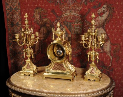 fig 4. Magnificent Gilt Bronze Drum Head Clock Set by Henry Marc, Paris