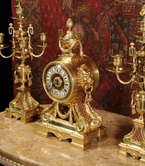 fig 6. Magnificent Gilt Bronze Drum Head Clock Set by Henry Marc, Paris