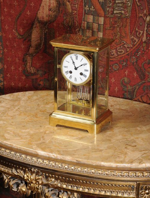fig 1. Japy Freres Antique French Four Glass Crystal Regulator
 J. E. Caldwell of Philadelphia.