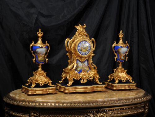 fig 3. Stunning Sevres Porcelain Mounted Gilt Metal Rococo Clock Set