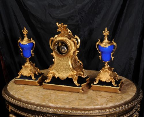 fig 5. Stunning Sevres Porcelain Mounted Gilt Metal Rococo Clock Set