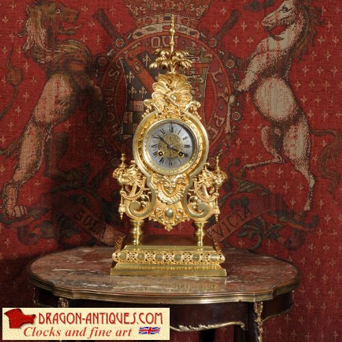 Lenzkirch Antique Table Clock ~ Chinoiserie Design with Chinese Dragons