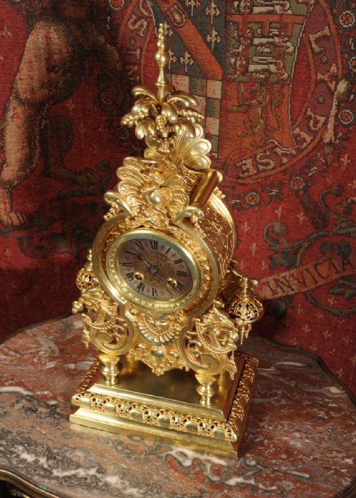 fig 2. Lenzkirch Antique Table Clock ~ Chinoiserie Design with Chinese Dragons