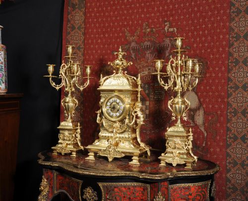 fig 1. Huge Antique French Gilt Bronze Clock Set