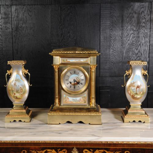Large St Denis Porcelain Mounted Gilt Bronze Clock Set
by Achilles Brocot