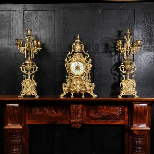 Large Antique French Gothic Clock Set ~ a D Mougin