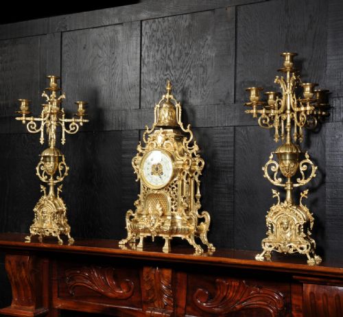 fig 1. Large Antique French Gothic Clock Set ~ A D Mougin