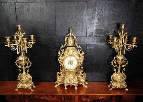 fig 2. Large Antique French Gothic Clock Set ~ A D Mougin