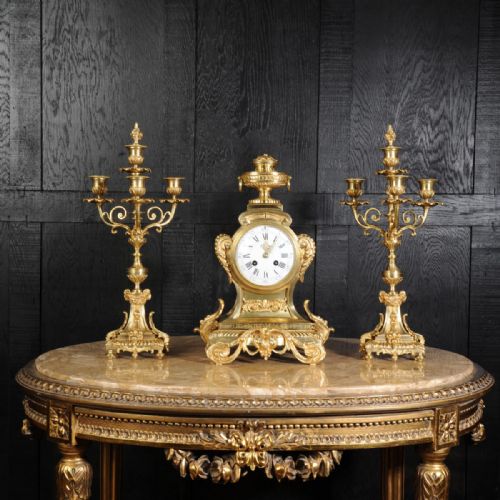 Louis Xvi Bronze Clock Set ~ French - Dated 1888 ~
