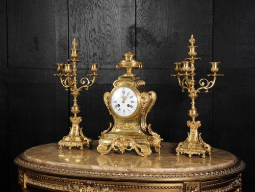 fig 1. Louis XVI Bronze Clock Set ~ French - Dated 1888 ~