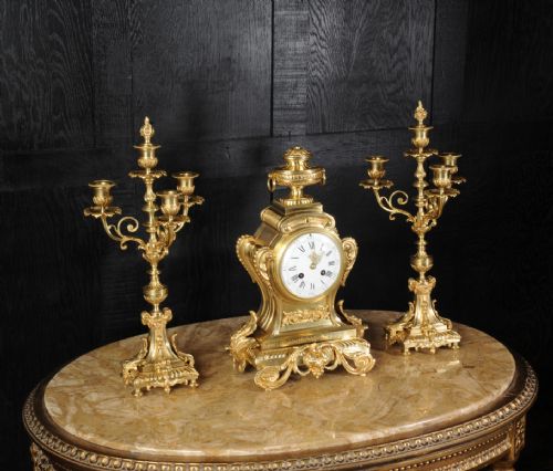 fig 2. Louis XVI Bronze Clock Set ~ French - Dated 1888 ~