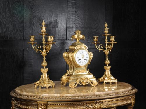 fig 4. Louis XVI Bronze Clock Set ~ French - Dated 1888 ~