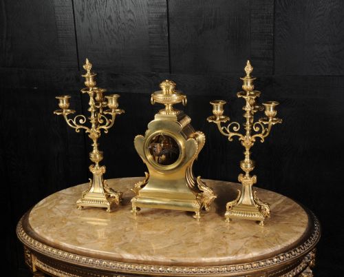 fig 5. Louis XVI Bronze Clock Set ~ French - Dated 1888 ~