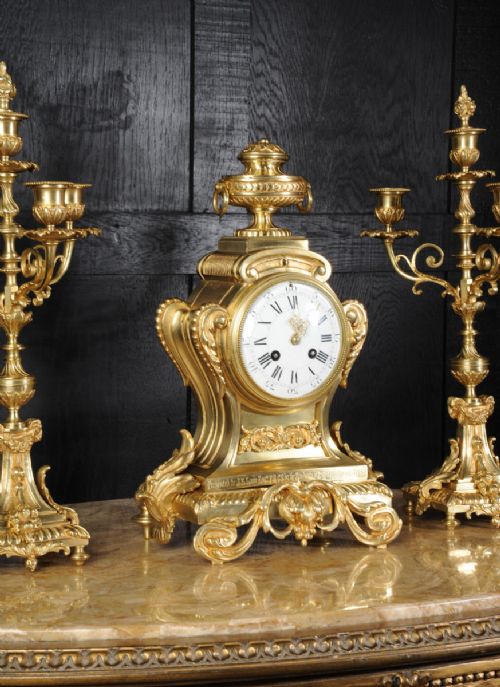 fig 6. Louis XVI Bronze Clock Set ~ French - Dated 1888 ~