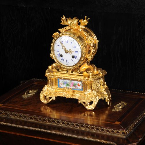 Stunning Early Ormolu and Sevres Porcelain Boudoir Clock ~ Rollin a Paris