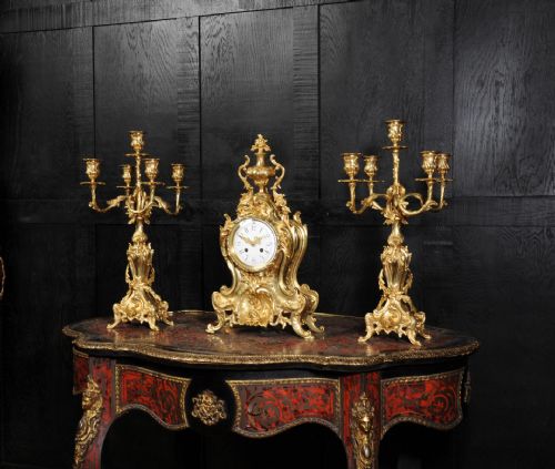 fig 1. Stunning Antique French Gilt Bronze Rococo Clock Set ~ Dolphins