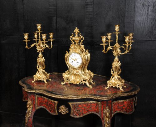 fig 3. Stunning Antique French Gilt Bronze Rococo Clock Set ~ Dolphins